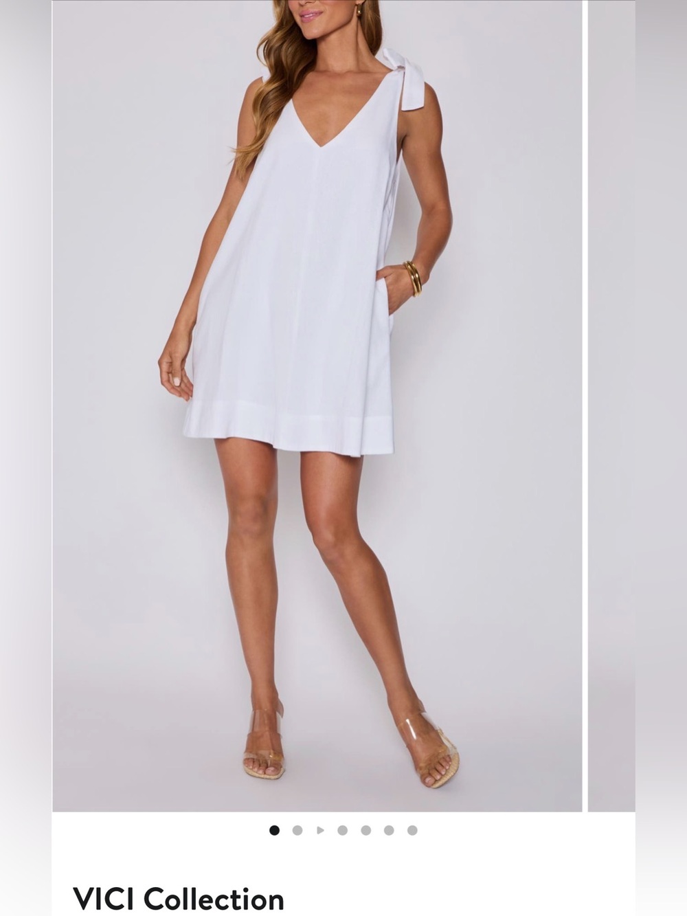 Vici White Tie-Shoulder V-Neck linen Mini Dress
